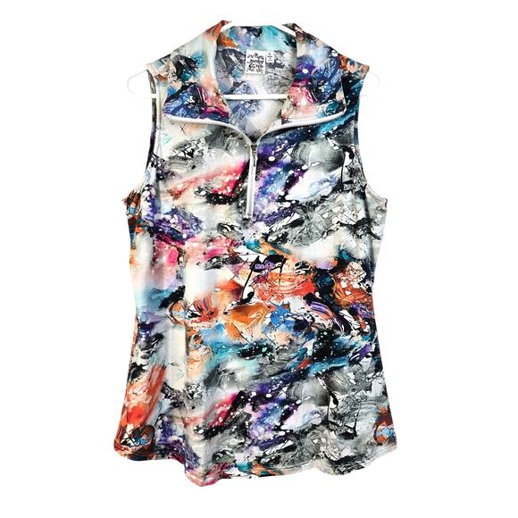 Parsley & Sage Sleeveless Blouse Womens L 1/4 Zip Abstract Artsy Art To Wear - Picture 1 of 8